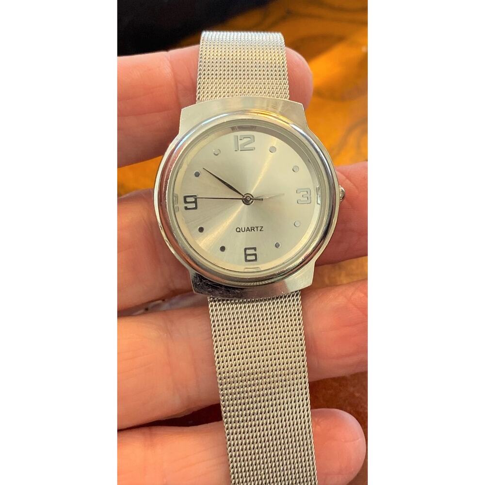 Unisex 35mm Silver Tone Chatelaine Watch, Adjustable Mesh Band - Picture 3 of 3